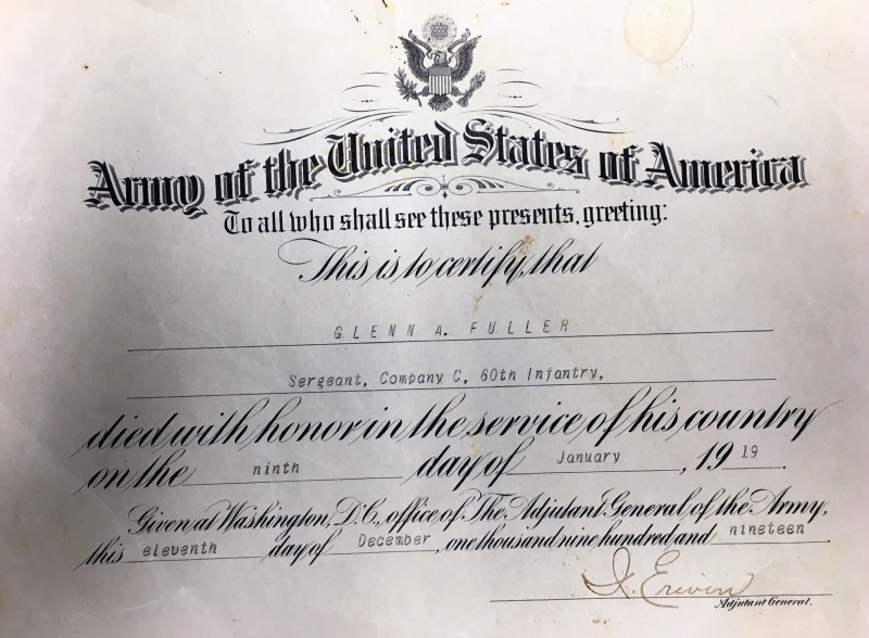 Certificate of death for Glenn A Fuller