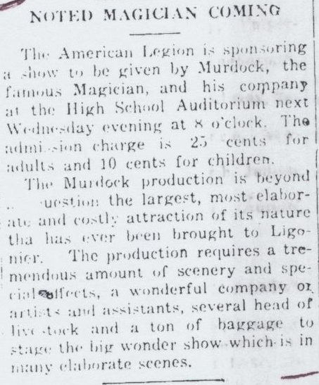 Legion Sponsors Murdock, The Famous Magician