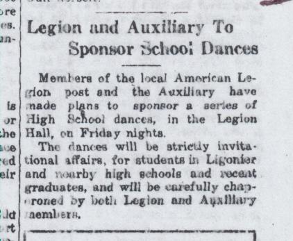 Legion and Auxiliary Sponsors School Dances