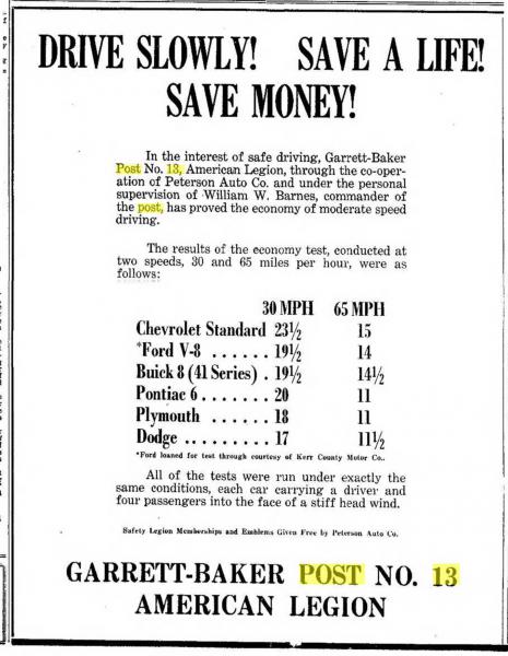 American Legion Safety Program of 1936 - Garrett-Baker Post 13 