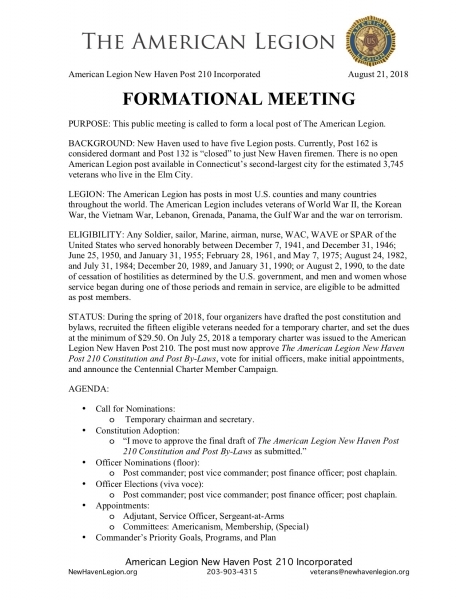 Formational Meeting Agenda