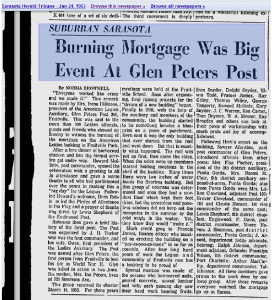 Glen Peters Post 266 Mortgage Burning Ceremony