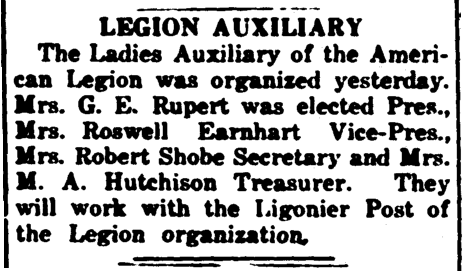 Legion Auxiliary is formed.