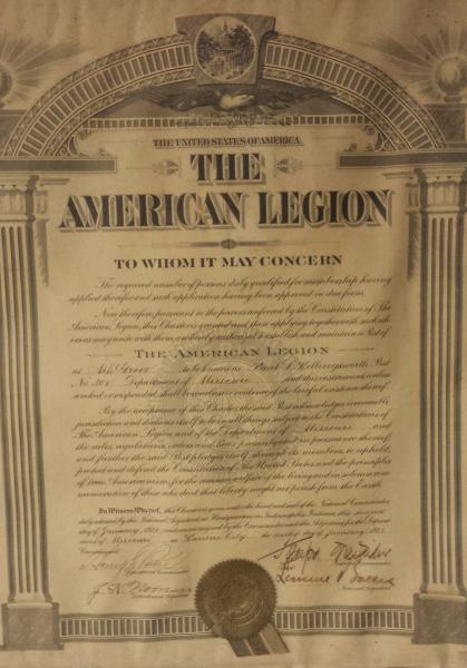 Paul S. Killingsworth American Legion Post #307 Charter