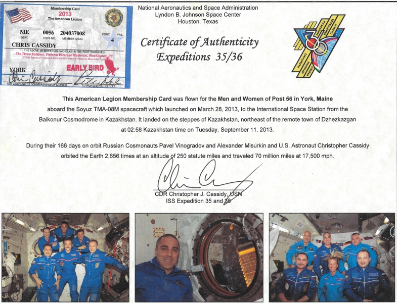 Legionnaire Chris Cassidy takes his ID to space