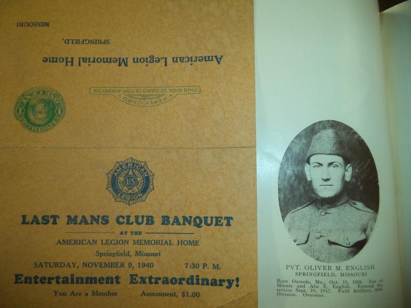WWI last mans club meeting card from Pvt Oliver English Post 69