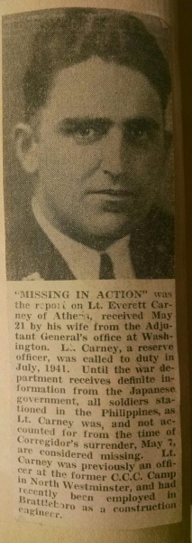 Prisoner of War 1LT Everett J. Carney reported deceased.