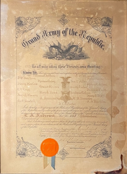 Grand Army of the Republic Charter, 1873