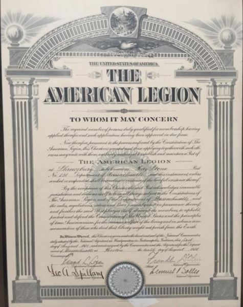 Ray Stone American Legion Post 238 Charter