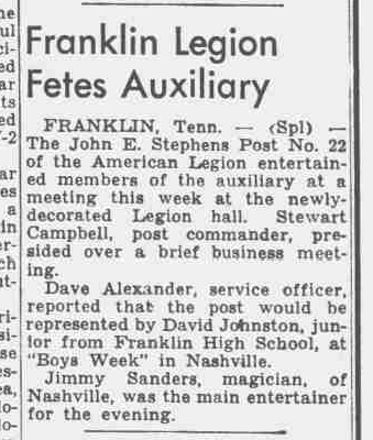 The Nashville Tennessean: Franklin Legion Fetes Auxiliary