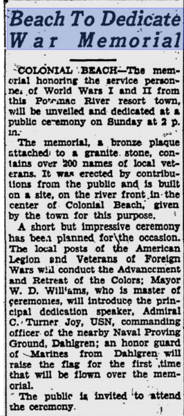 Dedication of War Memorial