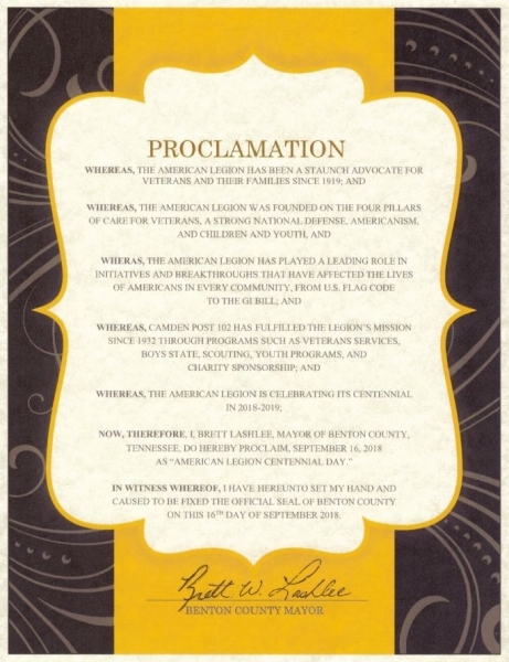 Benton County Proclamation - American Legion Centennial Day