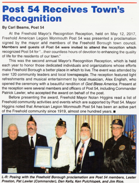 Post 54 Receives Town's Recognition