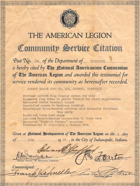 Post 106 Receives a Community Service Citation 