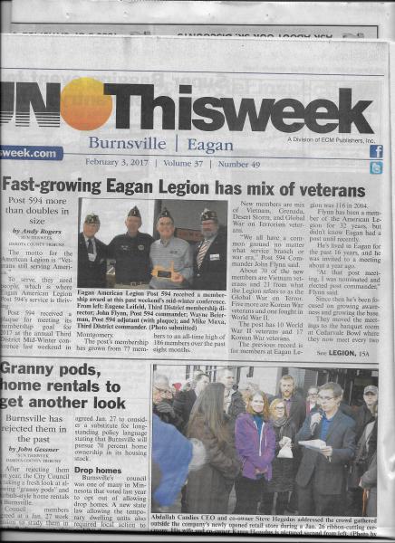 Post 594 is Front Page News!