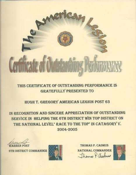Certificate of Outstanding Performance
