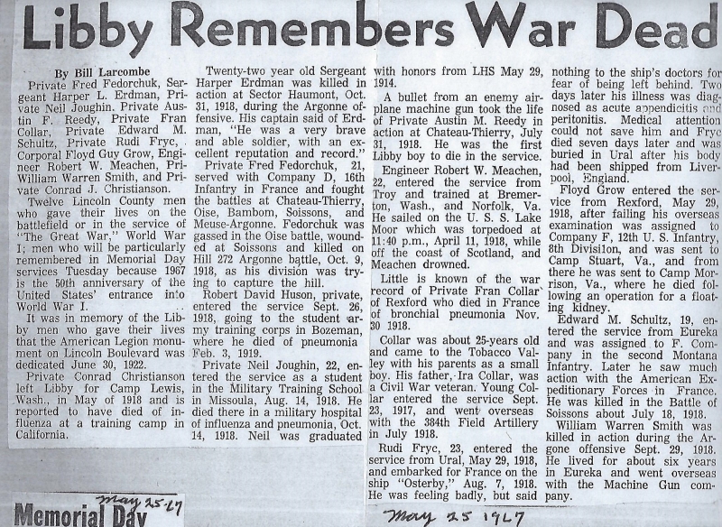 Article about Lincoln County WWI Deaths.