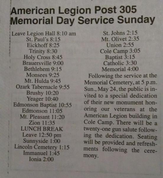 Memorial Day annual event for Abraham Lincoln Post 305