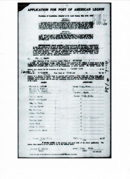 Application For Post of American Legion