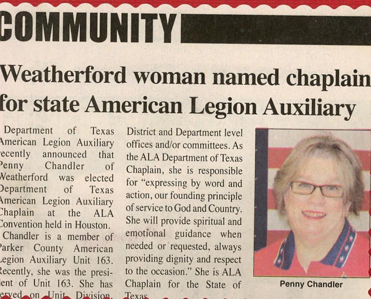 Weatherford woman named chaplain for State American Legion Auxiliary