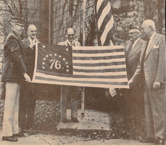 Pony Express Post 359 part of Legion group presenting Bicentennial flag to Saint Joseph Museum