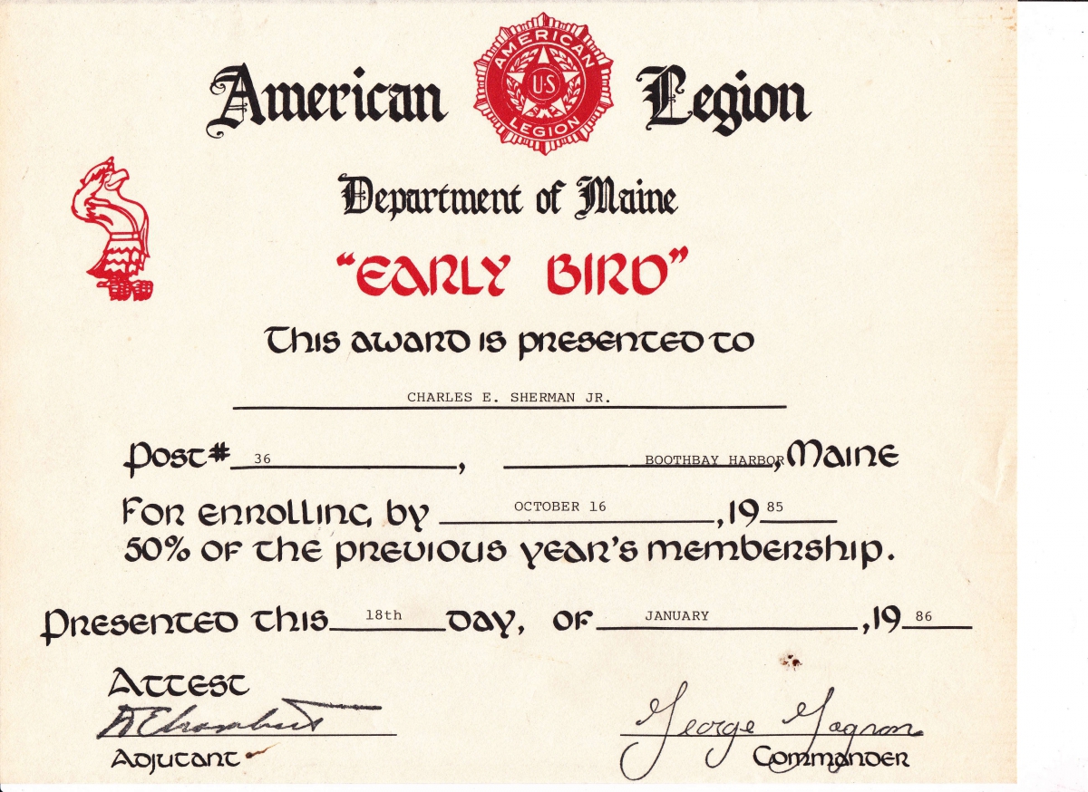 kenner early bird certificate