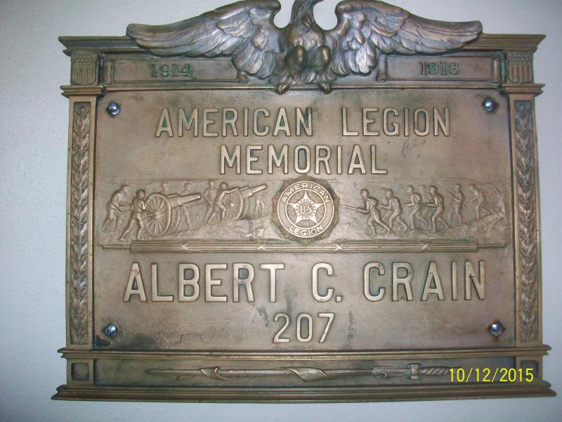 Albert C Crain American Legion Plaque