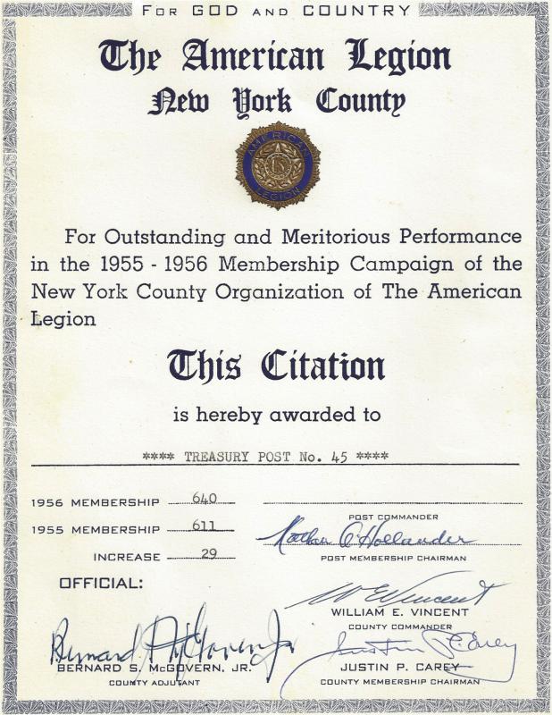 1955-1956 Membership Campaign Citation