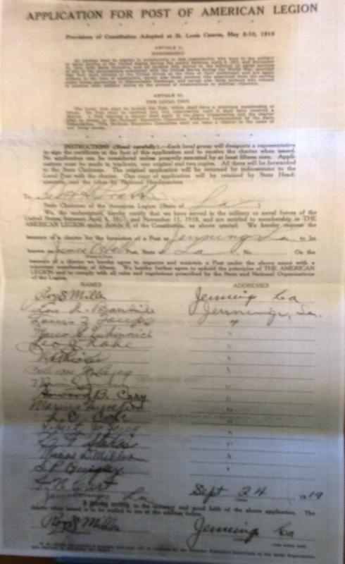Application for Post of American Legion-James O. Hall Post 19