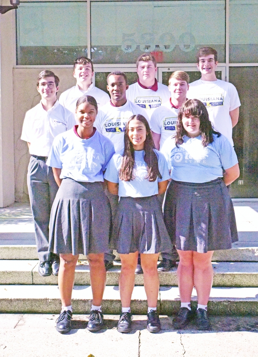 De La Salle Girls and Boys State (1 st row) Leah Kennedy, Dulcé Rivera, and Marigny Heller – Girls State, and (2 nd row) Wyatt Burch-Celetano, Robert Hudson, Eric Lorio; and (3 rd row) Drake Troxclair, Branden Durkee, and Peyton Preston