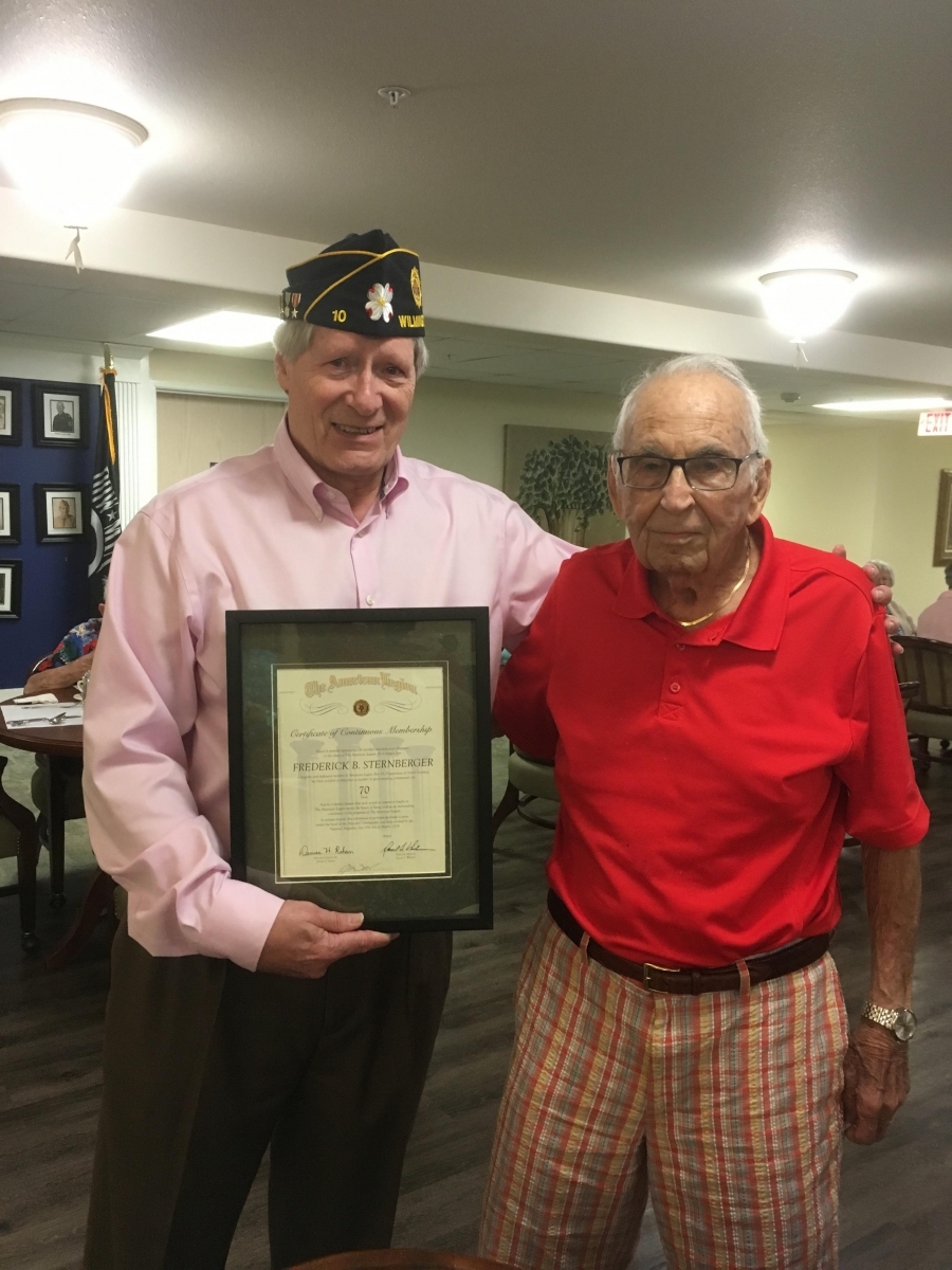 50 and 70 Year American Legion Membership Certificate Award