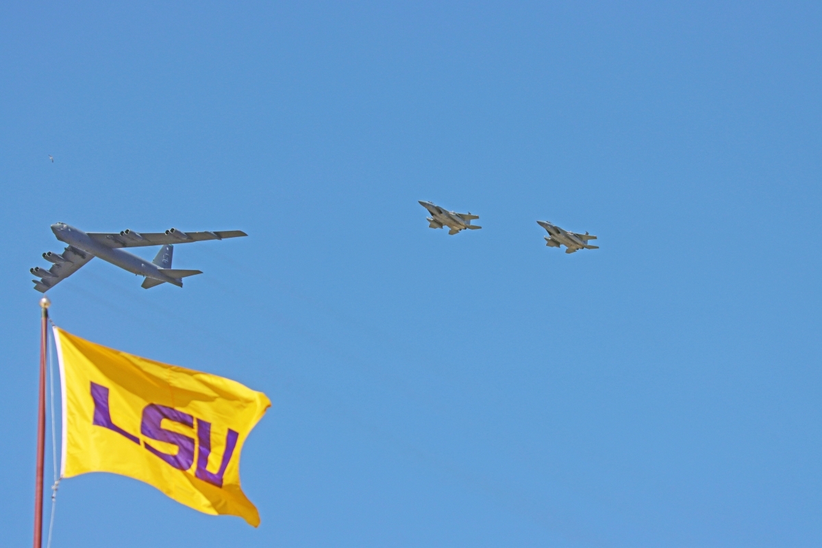 2020, 05-01. B52 and F15's fly over near the Veterans Hospital and LSU Medical in New Orleans La.