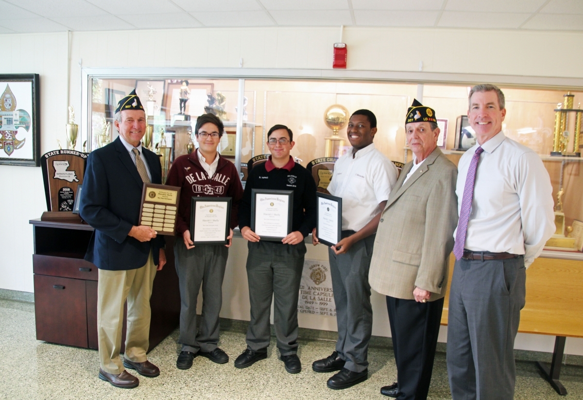 08/22/2018 Post 307 presented a Plaque and Certificates to De La Salle High School New Orleans, to participants in the Boy's State Government Class for 2018.