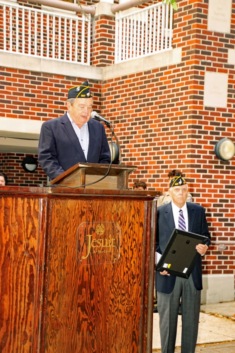 Presentation of American Legion Certificate of Distinguished Achievement at Jesuit Hight School in New Orleans. 