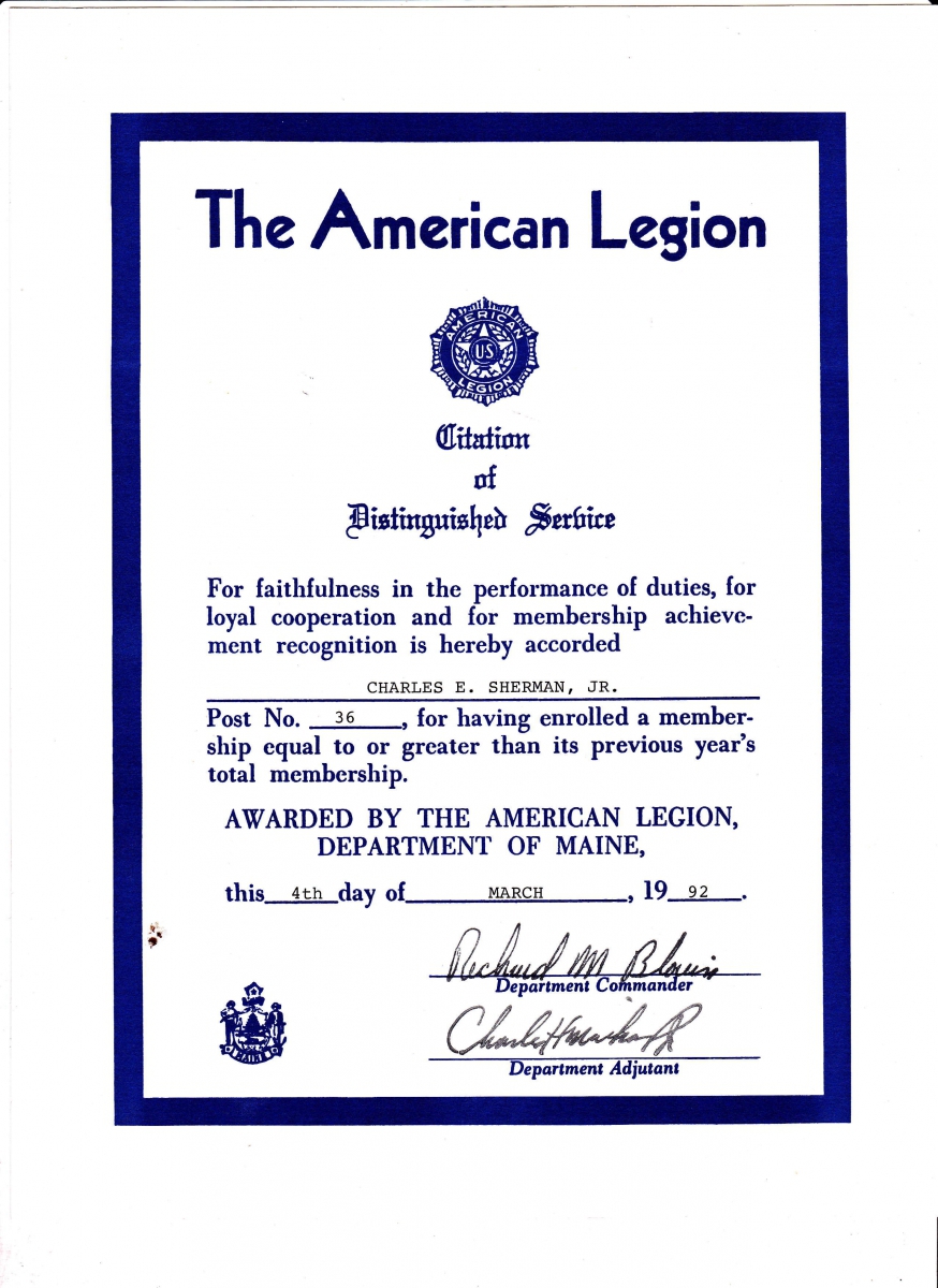 Certificates of Appreciation, Recognition, Service | The American