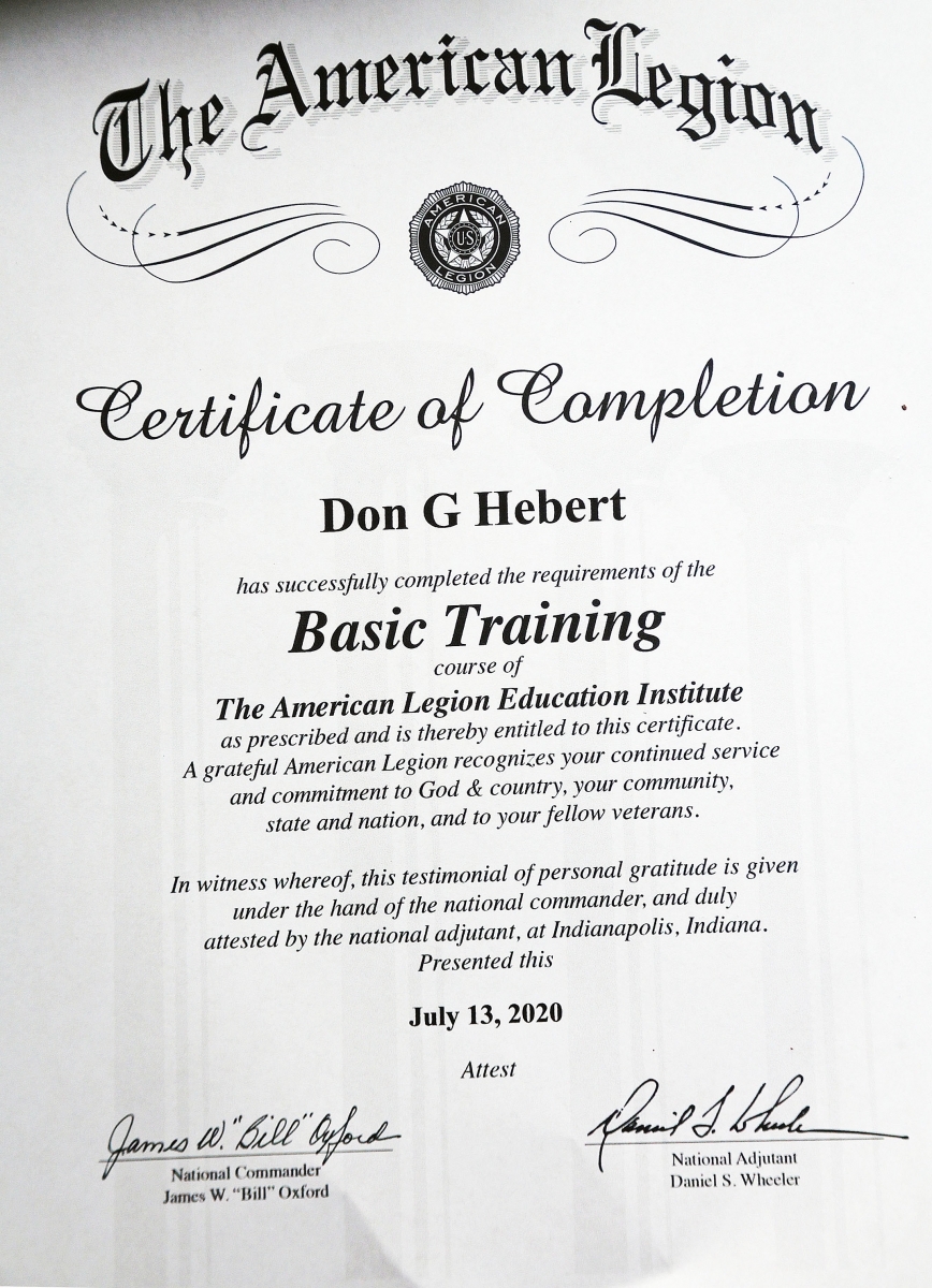 2020, 07-25. Congratulations to Post 307 Member Don Hebert..