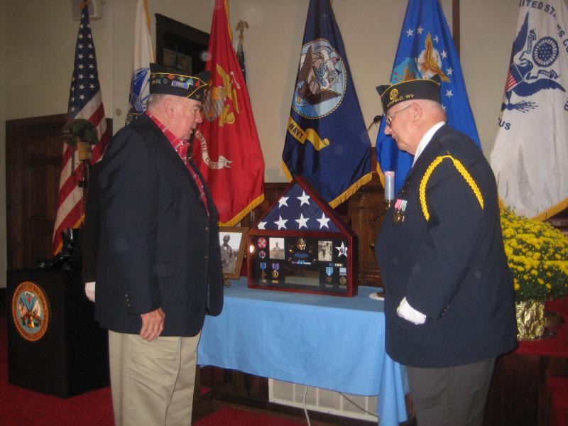 Commander Pemberton Presenting Shadow Box To John R. Marshall - Brother to Lt. James E. Marshall