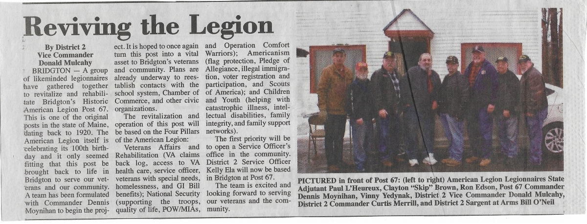 Newspaper articles/photos of Post 67 
