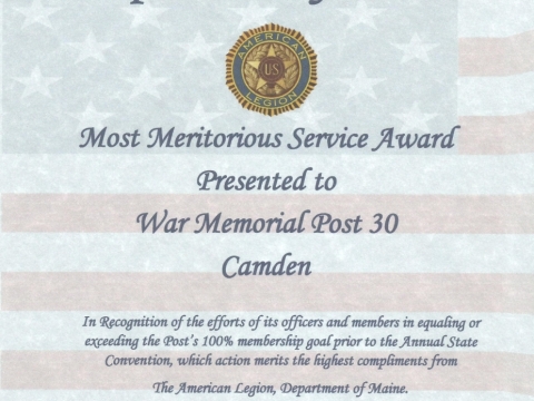 Post 30 100% Membership Certificate