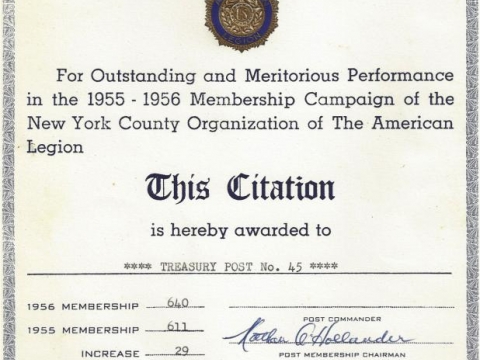 1955-1956 Membership Campaign Citation