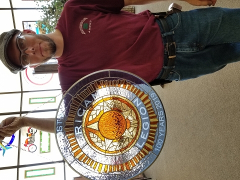 Stained glass celebrating 100 years of Post 9 1919-2019
