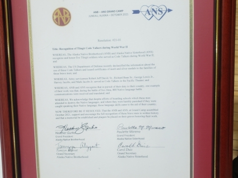 ANB Resolution # 21-01: Recognition of Tlingit Code Talkers in World War II