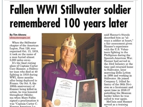 Fallen WWI Stillwater Soldier Remembered 100 Years Later