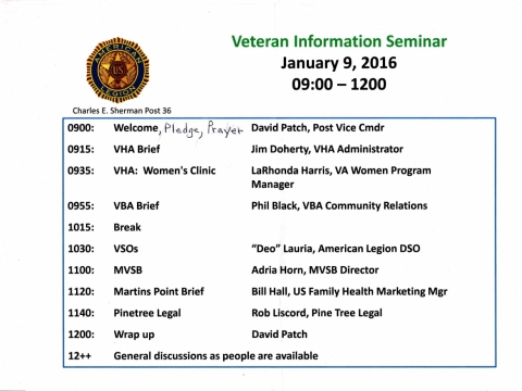 Veteran Information  Seminar - Jan. 2016