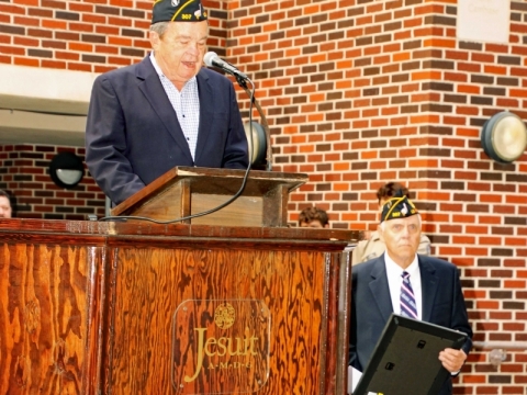 Presentation of American Legion Certificate of Distinguished Achievement at Jesuit Hight School in New Orleans. 