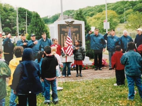 Veterans Day Service with local public school PS48 at Concord WWII Memorial 