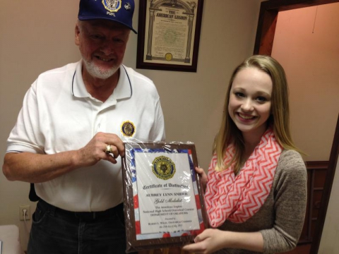 American Legion Post 129 Stillwater, Aubrey Snider came in Second Place in the 2016 State Oratorical Contest