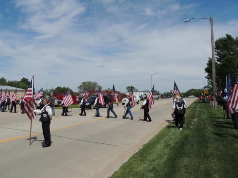 Legin Rider Flag line Marching at Lost 74 Dedication