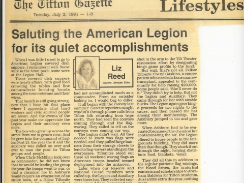 SALUTING THE AMERICAN LEGION NEWSPAPER CLIPPING