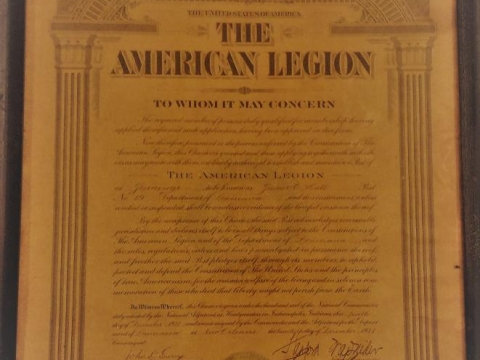 Charter for James O. Hall Post 19, Department of Louisiana